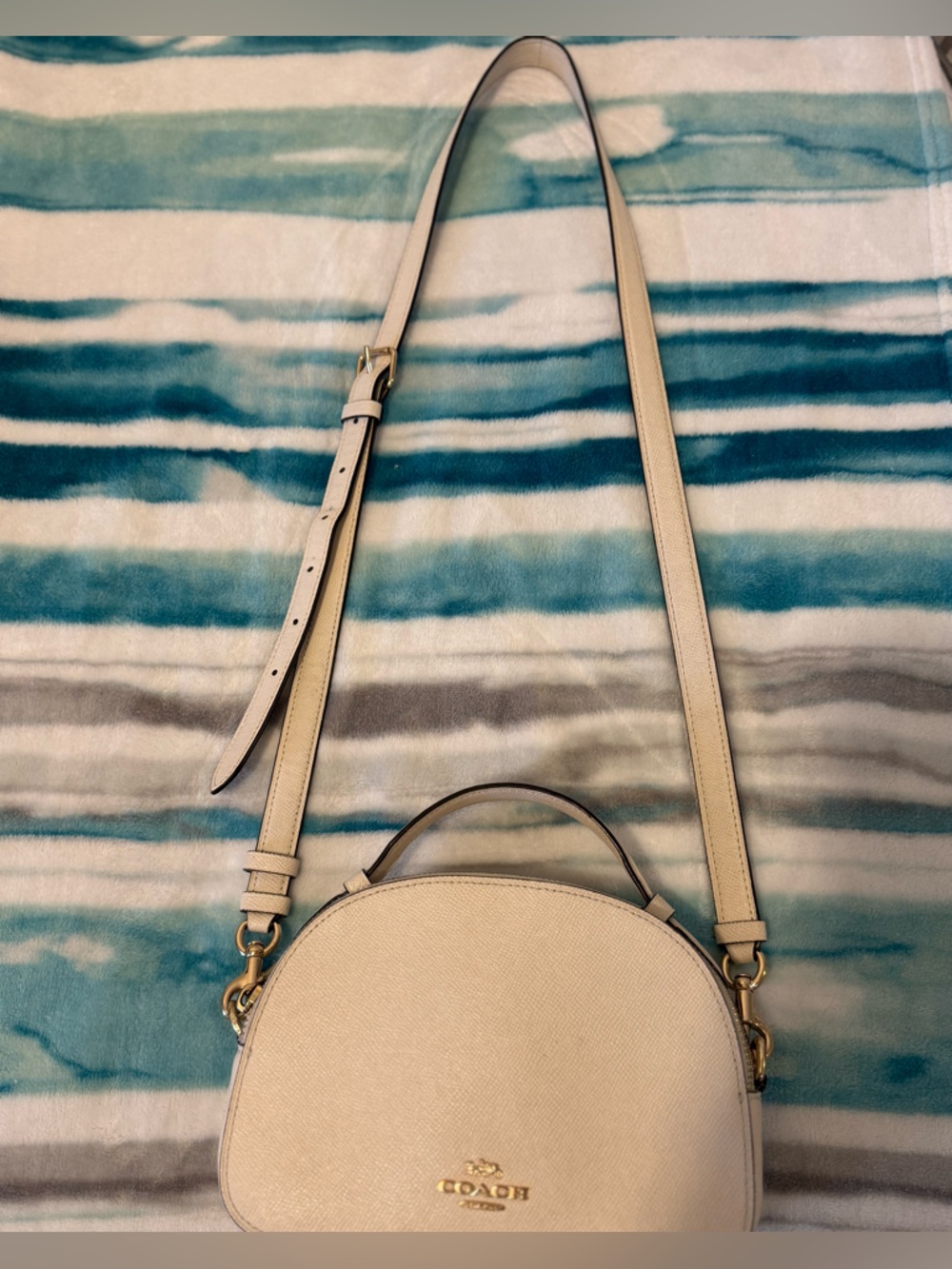 Coach Cream Round Leather Crossbody with Gold Hardware